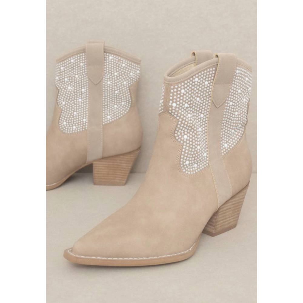 NEW OASIS SOCIETY cannes pearl studded western boots in cedar wood